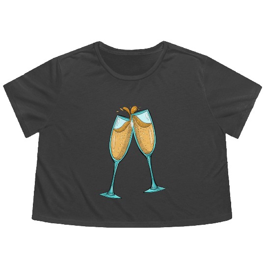 Champagne Glasses / Cheers Flowy Cropped Tees