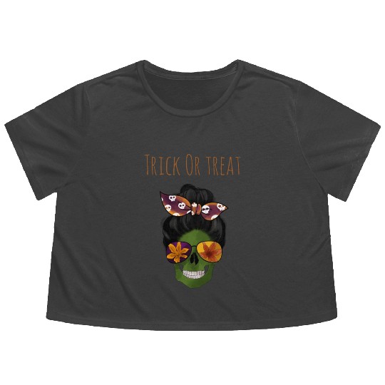 Skull Trick Ot Treat Flowy Cropped Tees