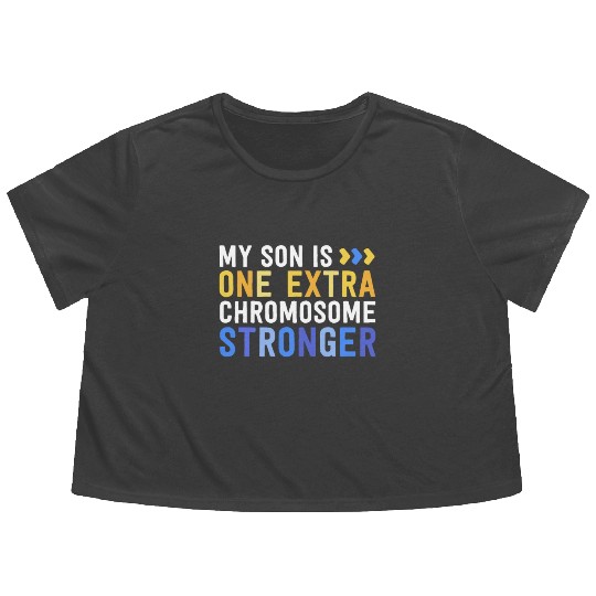 Family Down Syndrome Awareness My Son One Extra Flowy Cropped Tees