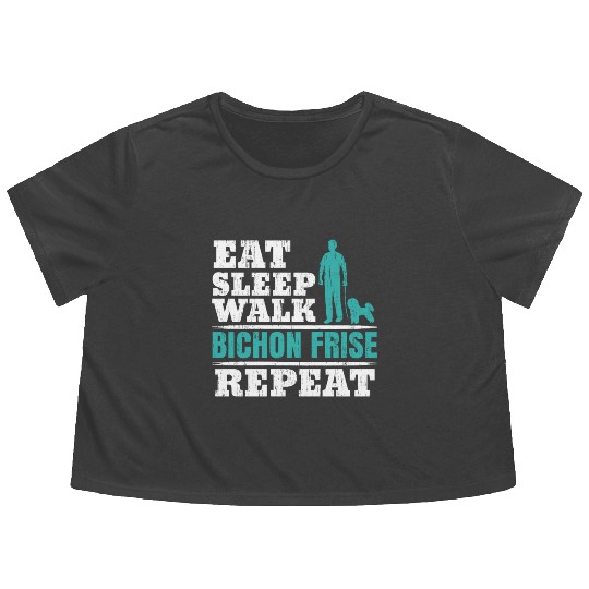Eat Sleep Walk Bichon Frise Repeat Dog Lover Flowy Cropped Tees