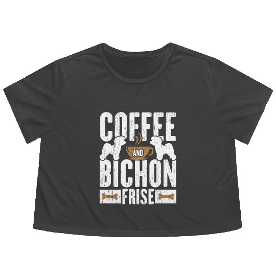 Coffee And Bichon Frise Dog Lover Puppy Paw Love Flowy Cropped Tees
