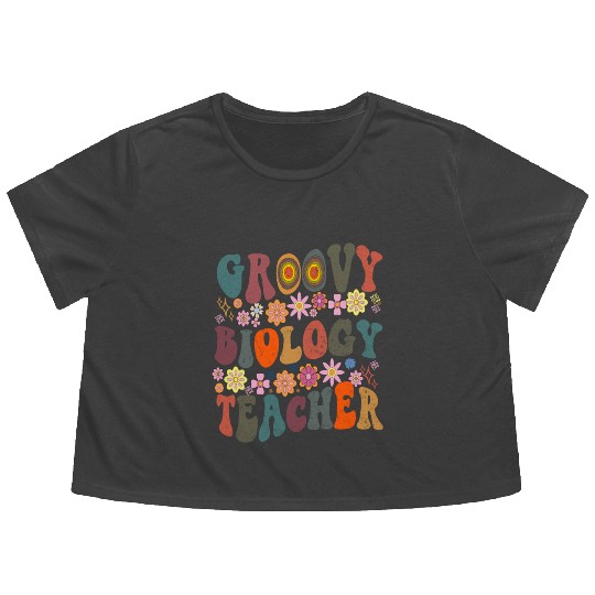 Groovy biology Teacher retro Back To School Flowy Cropped Tees