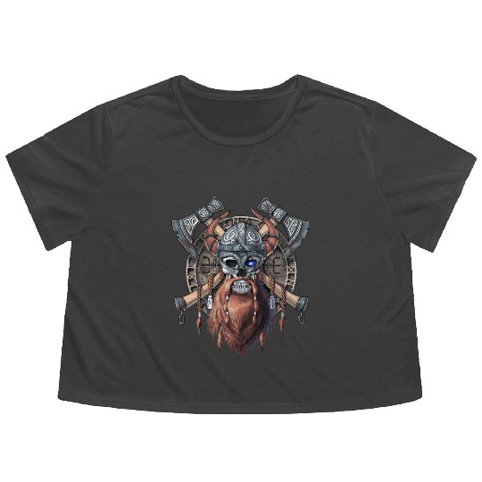 Viking Warrior Skull Flowy Cropped Tees