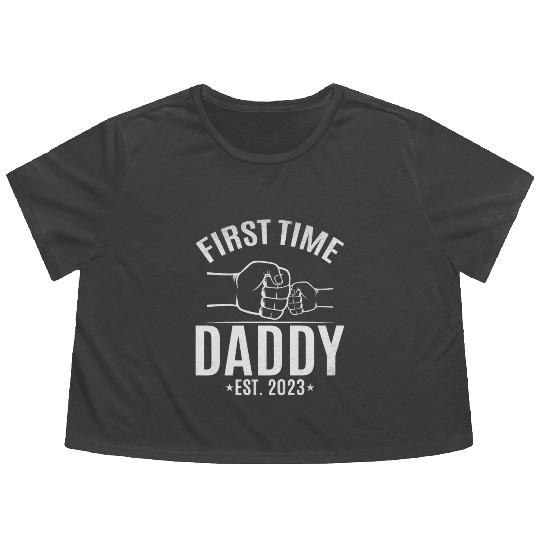 First Time Daddy Est. 2023 Daddy To Be Paternity Flowy Cropped Tees