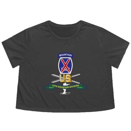 Army 10th Mountain Division SSI w Ski Branch Ribbo Flowy Cropped Tees