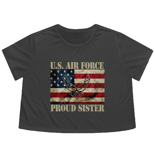 Proud Air Force Sister Military Veteran Pride Us F Flowy Cropped Tees