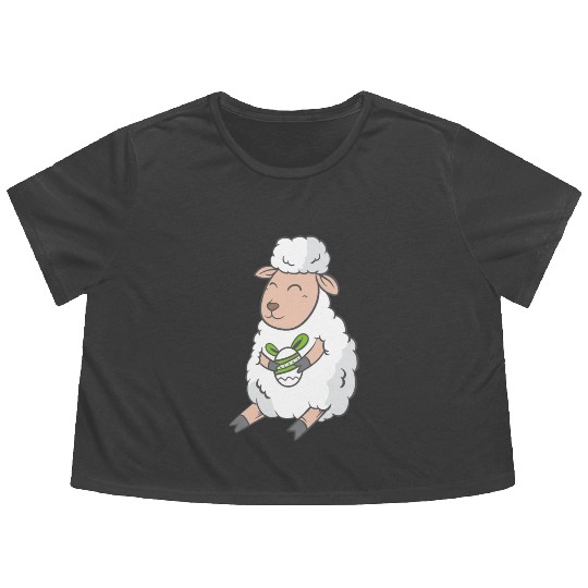 Cute Easter Egg Happy Animal Sheep Gift Flowy Cropped Tees