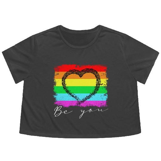 Be you - Rainbow Heart Love Gay LGBTQ Tolerance Flowy Cropped Tees