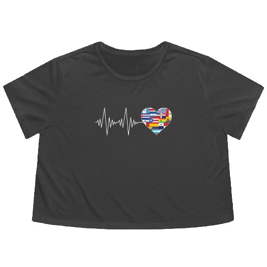 Hearts Beat Spanish Flags Hispanic Heritage Month Flowy Cropped Tees