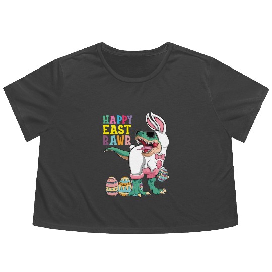 Happy Eastrawr T Rex Dinosaur Easter Bunny Costume Flowy Cropped Tees