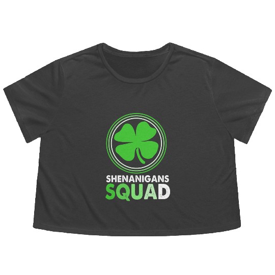 St Patrick Day Clover Shenanigans Squad Flowy Cropped Tees
