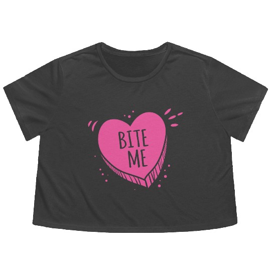 Bite Me Candy Heart Valentines Day Pink Sweet Gift Flowy Cropped Tees