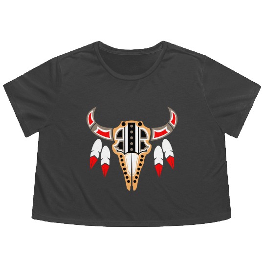 Native American Buffalo Skull for Tribal Art Lover Flowy Cropped Tees