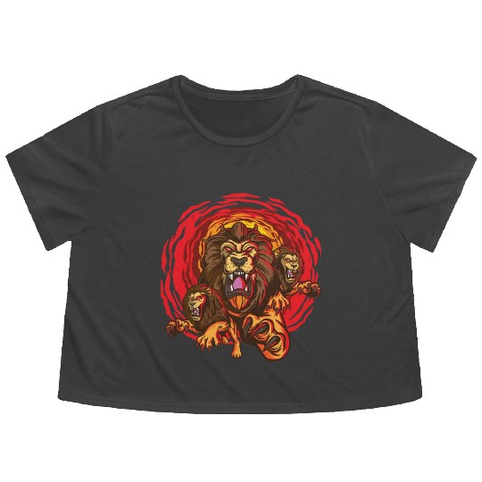 Angry Lion Face Flowy Cropped Tees