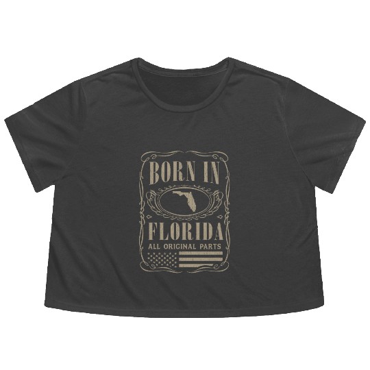 Vintage America US States Born Florida Flowy Cropped Tees