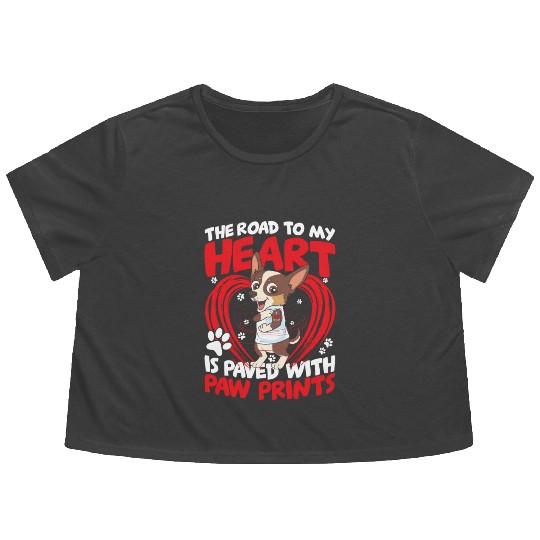 The Road To My Heart Is Paved with Paw Prints Flowy Cropped Tees