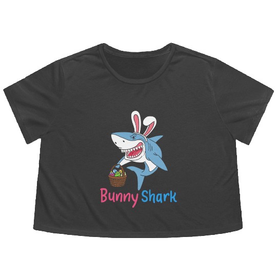 Bunny Shark Easter Sunday Egg Hunting Holiday Gift Flowy Cropped Tees