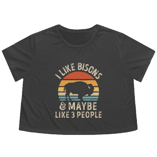 I Like Bisons and Maybe 3 People Retro Sunset Vint Flowy Cropped Tees