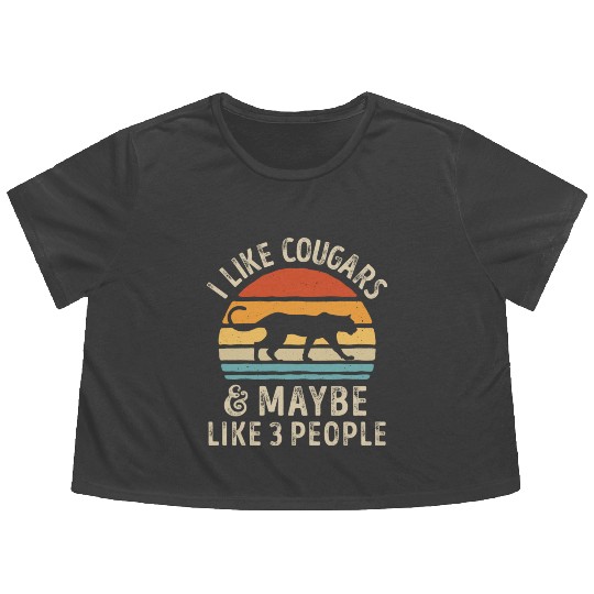 I Like Cougars and Maybe 3 People Retro Sunset Vin Flowy Cropped Tees