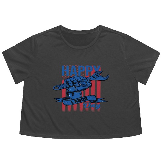 Happy Labor Day American Flag Holiday US Worker Flowy Cropped Tees