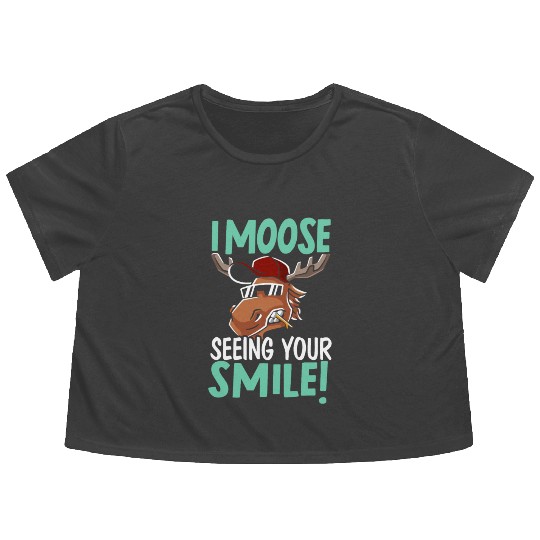 I Moose Seeing Your Smile Animal Alces Elk Deer Flowy Cropped Tees