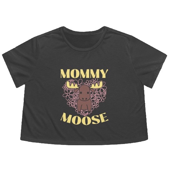 Mommy Moose Lover Alces Elk Deer Mothers Day Flowy Cropped Tees