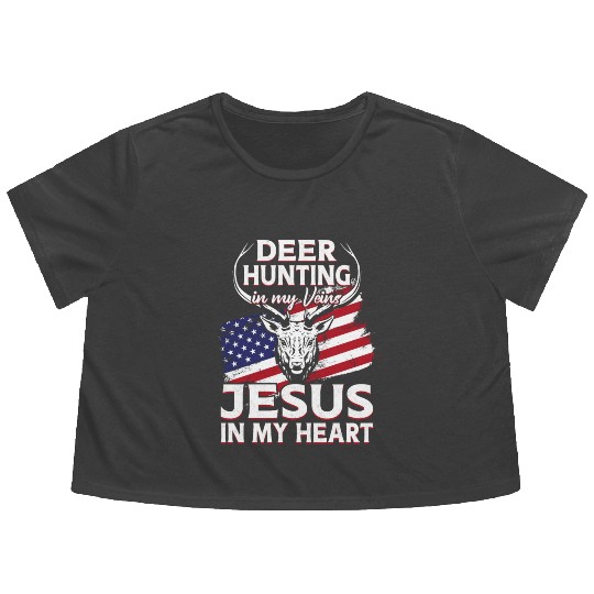 Buck Deer Hunting Hunter Jesus Flowy Cropped Tees