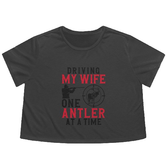 Buck Deer Hunting Hunter Wife Flowy Cropped Tees
