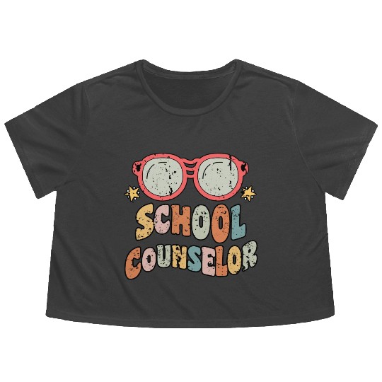 School Counselor Groovy Retro Flowy Cropped Tees