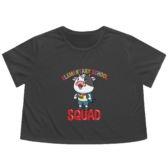 Cow Back To School Elementary School Squad Flowy Cropped Tees