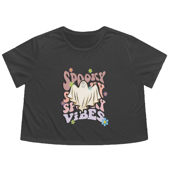 Spooky Season Retro Wavy Halloween Ghost Flowy Cropped Tees
