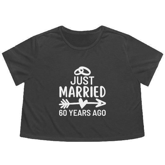 Just Married 60 Years Ago Wedding Anniversary Flowy Cropped Tees