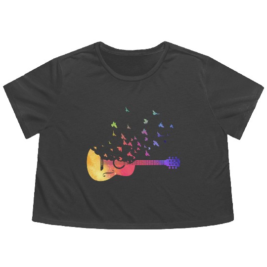 Colorful Acoustic Guitar Birds Music Teacher Flowy Cropped Tees
