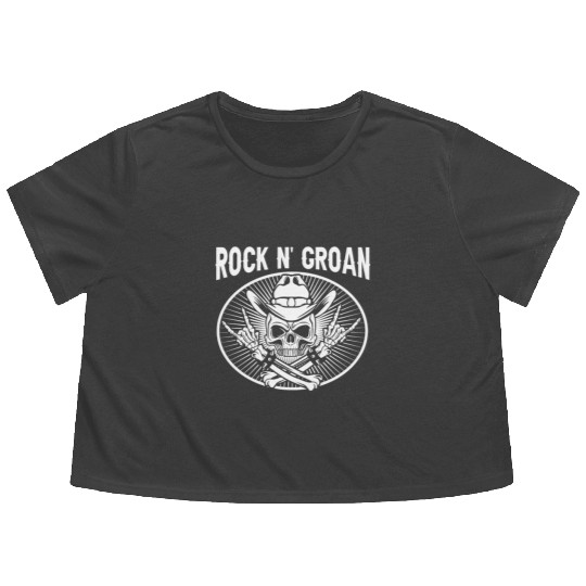 Halloween Cowboy Skeleton Rocker Hand Rock Flowy Cropped Tees