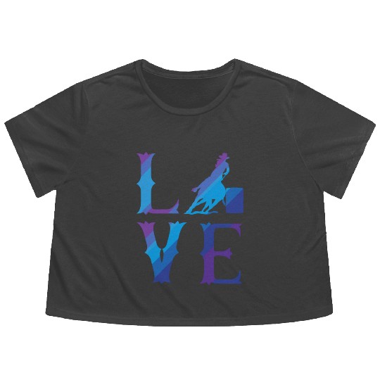 Rodeo Barrel Racing Love Distressed Blue Flowy Cropped Tees