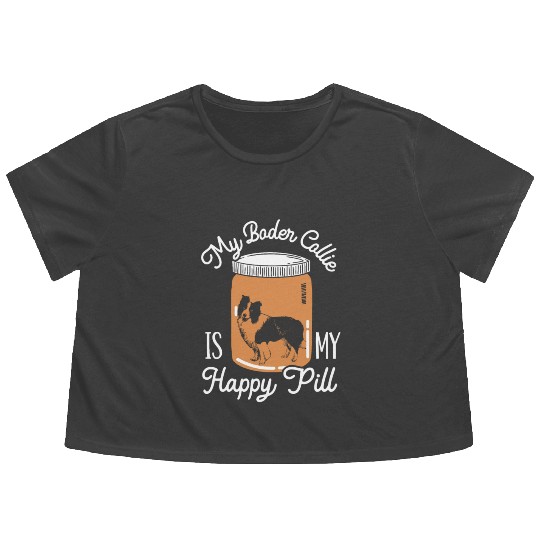 My Border Collie Is My Happy Pill Dog Lover Puppy Flowy Cropped Tees