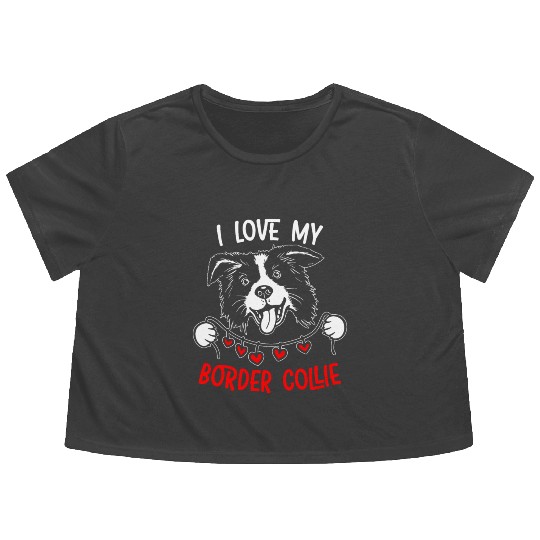 I Love My Border Collie Dog Lover Puppy Paw Love Flowy Cropped Tees