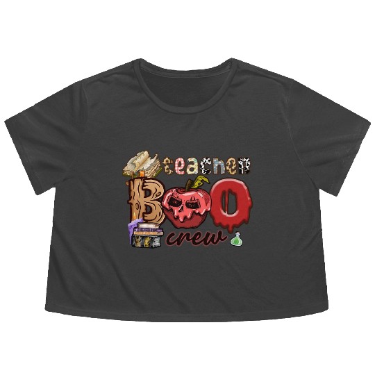 Funny Teacher Boo Crew Ghost Teacher Halloween Flowy Cropped Tees