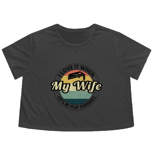 Cornhole Bean Bag Toss Lawn Game Husband Wife Flowy Cropped Tees