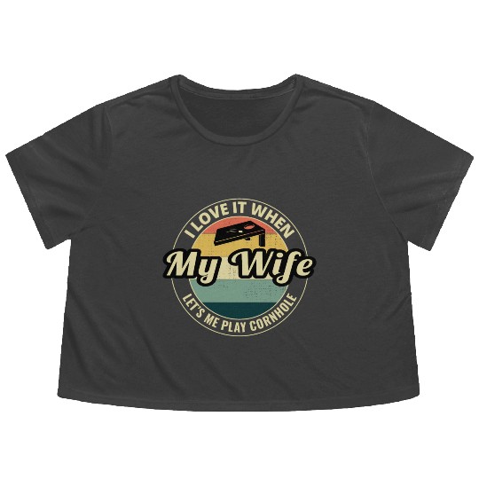 Cornhole Bean Bag Toss Lawn Game Husband Wife Flowy Cropped Tees