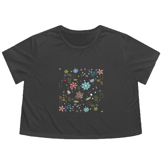 Cute Flowers Women Floral Colorful Wildflowers Flowy Cropped Tees