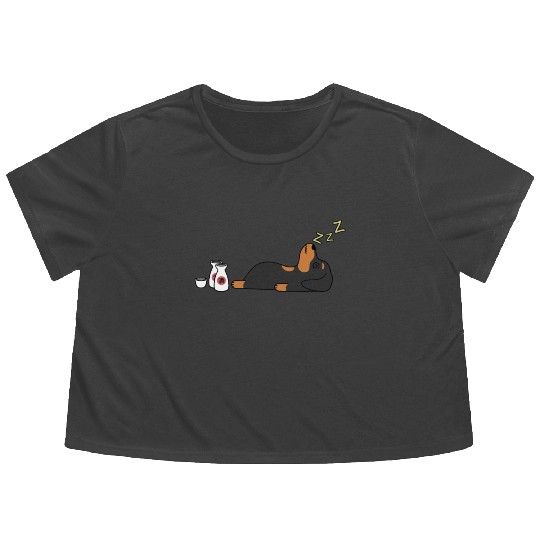 Dachshund Sake Drunk Flowy Cropped Tees