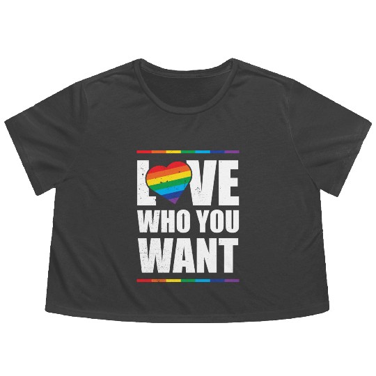 LGBT Love Who You Want Gay Pride Rainbow Heart Flowy Cropped Tees
