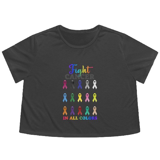 Cancer Sucks In Every Color Fighter Fight Support Flowy Cropped Tees