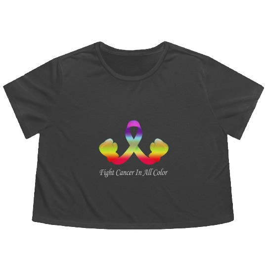 Cancer Sucks In Every Color Fighter Fight Support Flowy Cropped Tees
