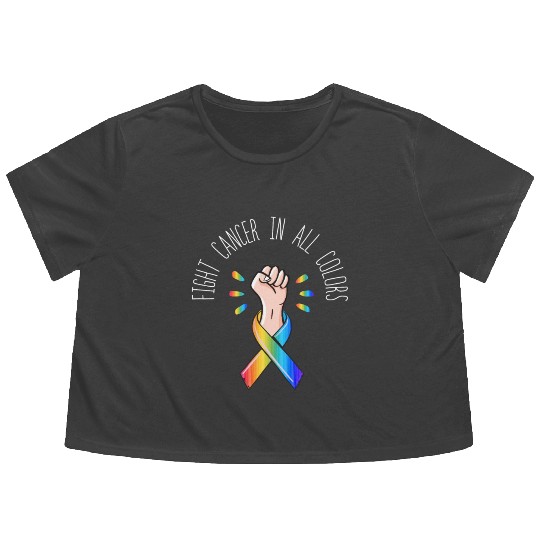 Cancer Sucks In Every Color Fighter Fight Support Flowy Cropped Tees