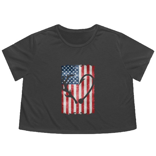 Deer Hunting American Flag Flowy Cropped Tees
