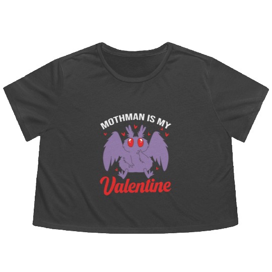 Funny Valentines Day Cryptid Cute Mothman Flowy Cropped Tees