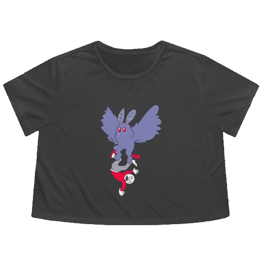 Mothman Abducting Human Goth Cryptid Funny Mothman Flowy Cropped Tees