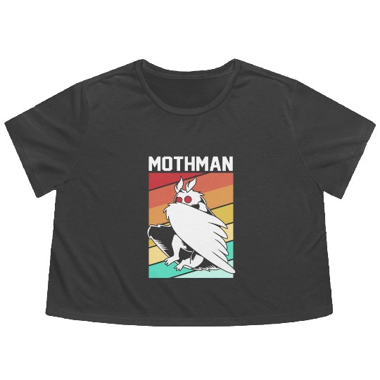 Retro Mothman Cryptid 80s Vintage Mothman Flowy Cropped Tees